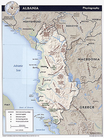 Mapa reliéfu Albánie