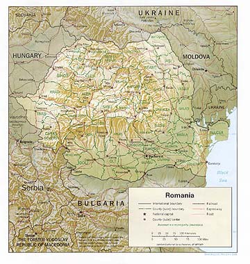 Mapa reliéfu Rumunska