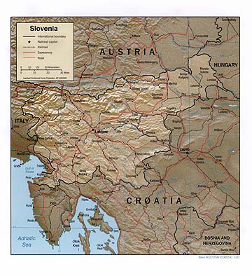 Mapa reliéfu Slovinska
