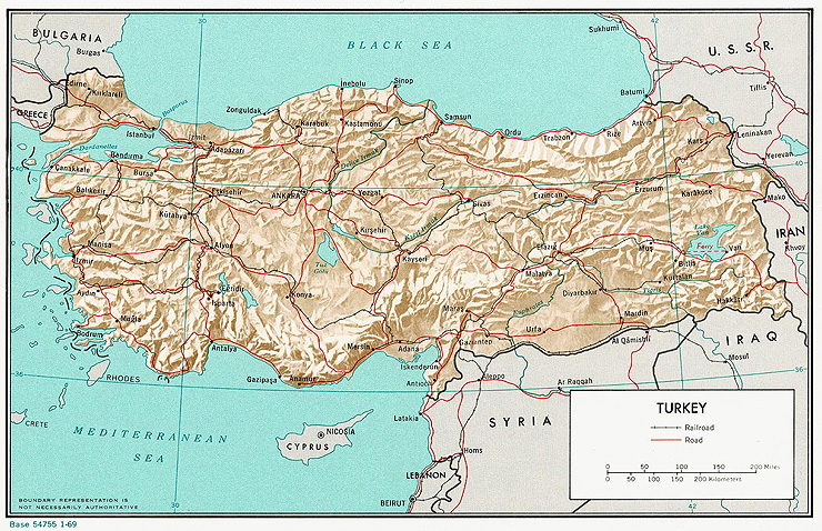 Mapa reliéfu Turecka