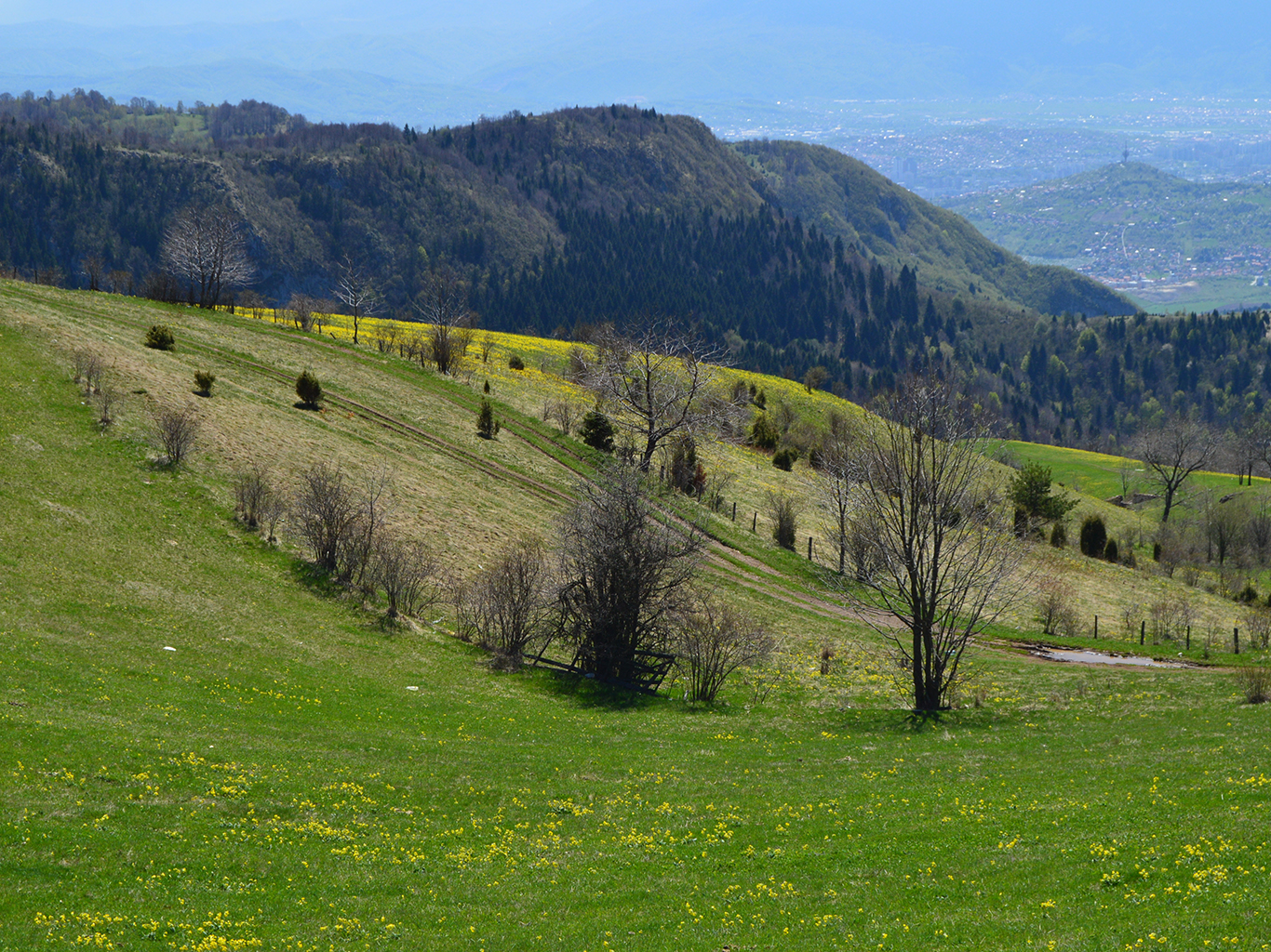 Zvlněná krajina v pohoří Bukovik s výhledy na Sarajevo
