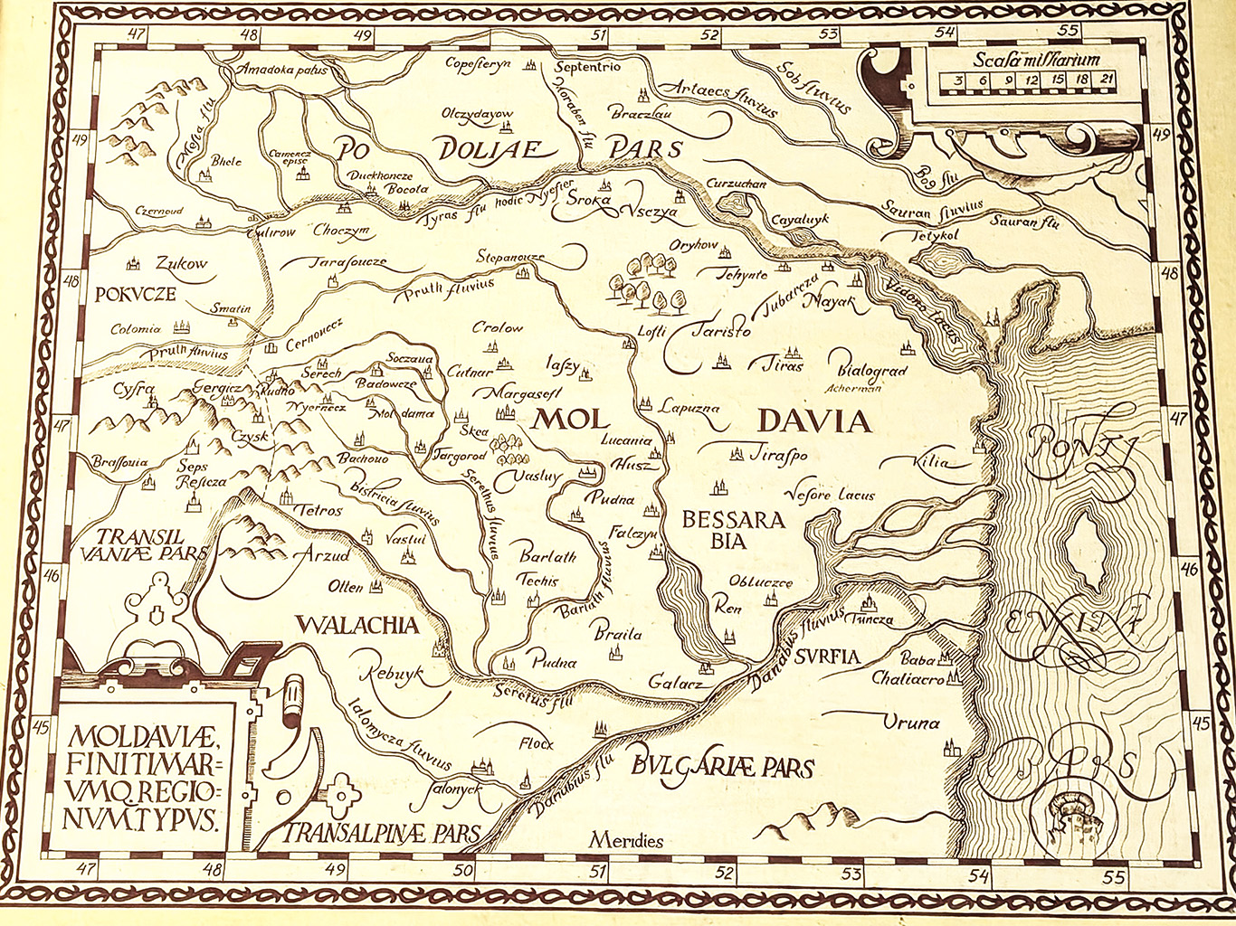 Mapa historické Moldávie odpovídající roku 1541