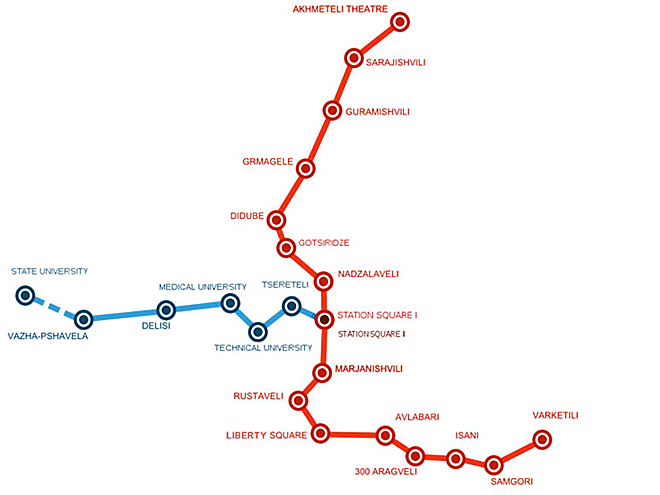 Metro v Tbilisi má pouze dvě linky