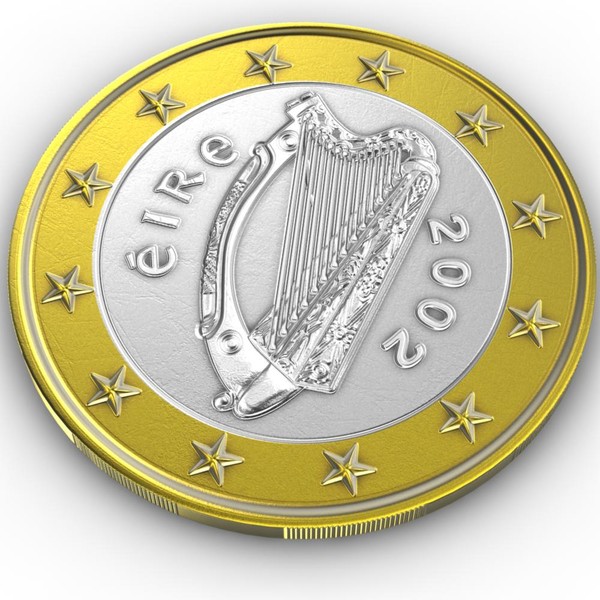 Rub irské euromince s keltskou harfou