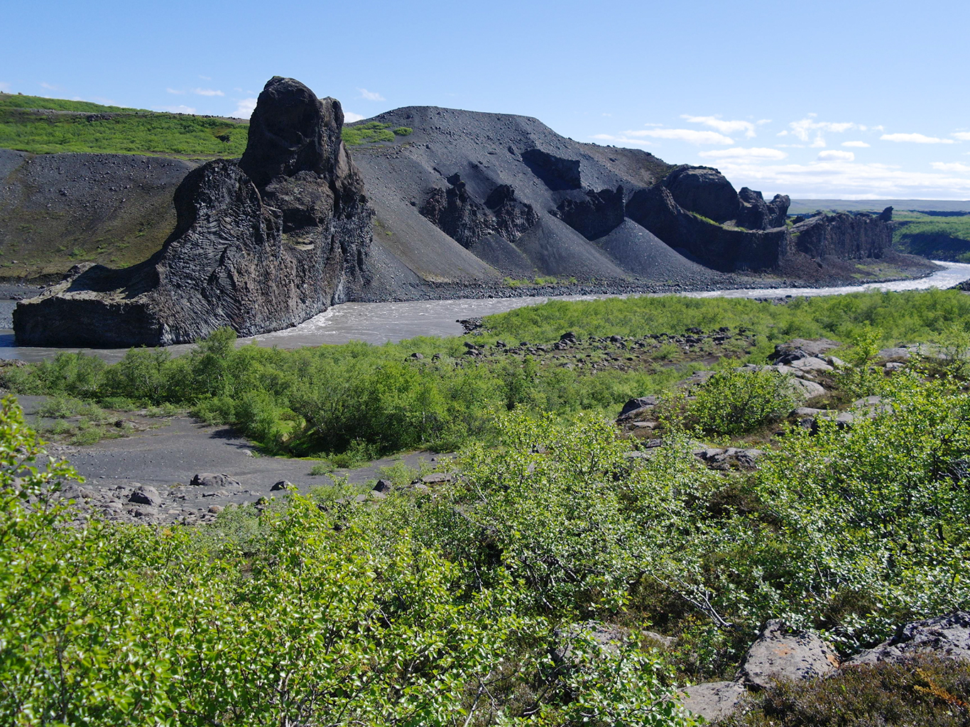 Skály Hljóðaklettar v národním parku Jökulsárgljúfur