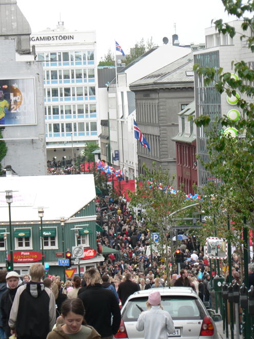 Centrum Reykjavíku na svátek 17. června