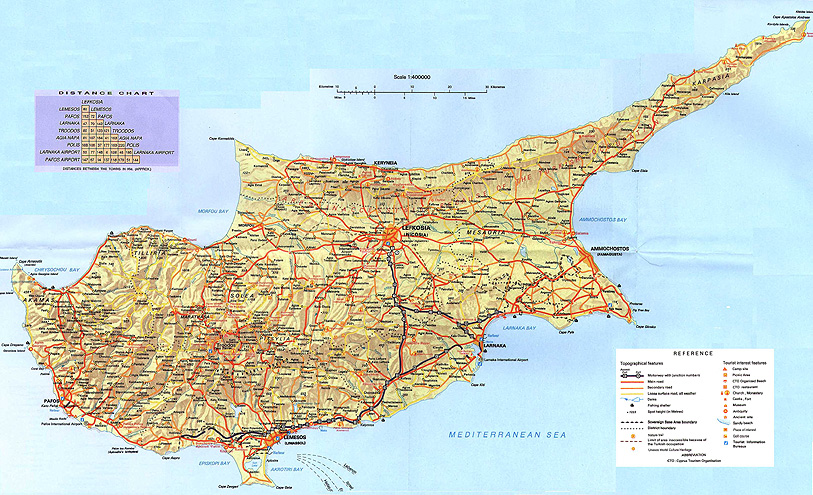 Geografická mapa Kypru