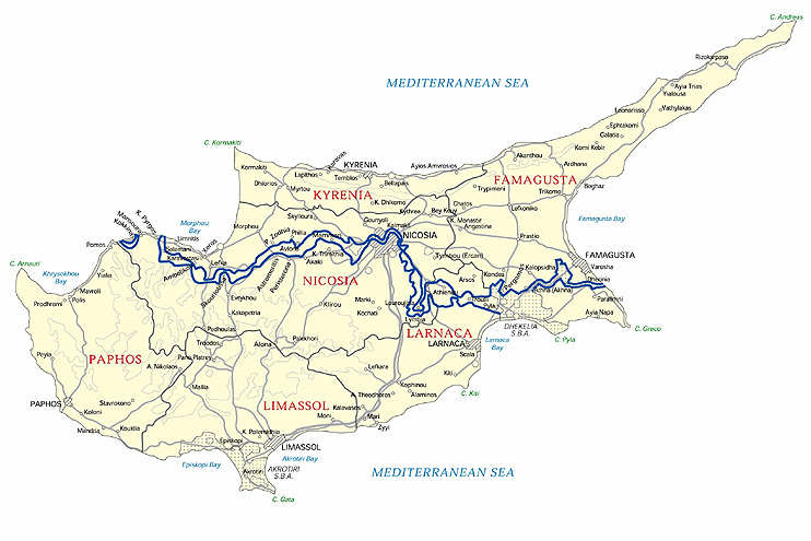 Mapa rozděleného Kypru