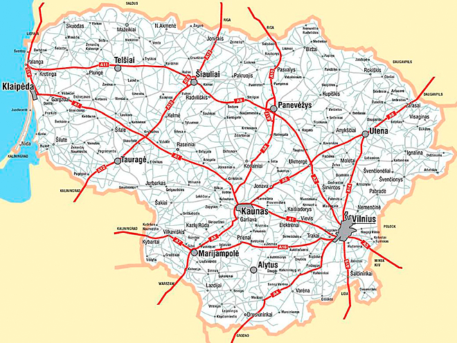 Mapa litevských dálnic
