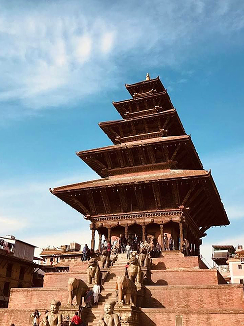 Pětistupňová pagoda Nyatapola v Bhaktapuru zasvěcená bohyni Lakšmí 
