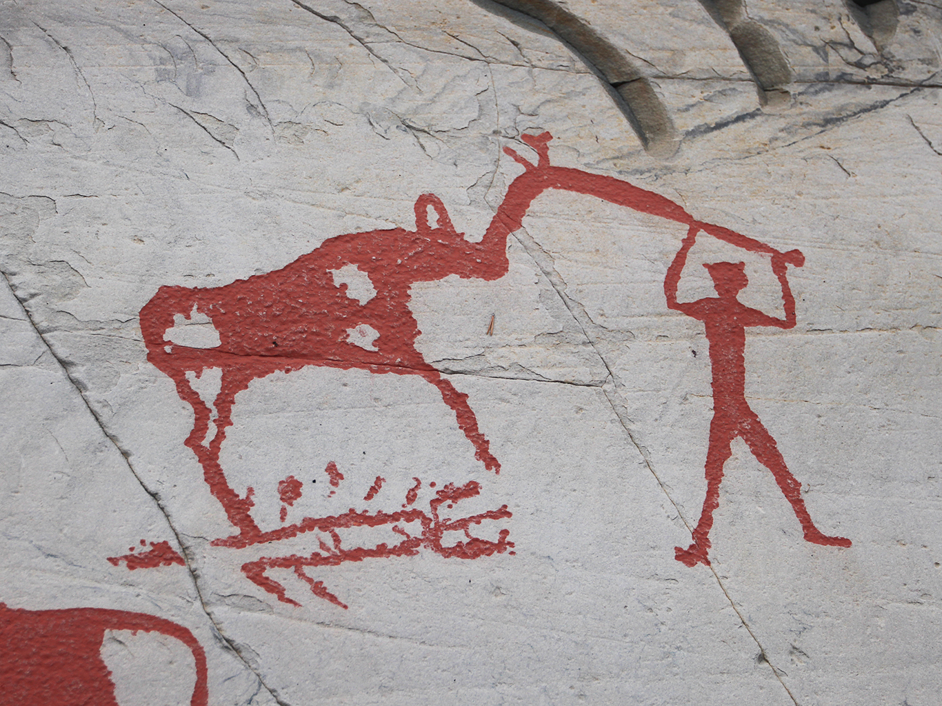 Detail petroglyfu neboli pravěké skalní rytiny nalezené v okolí Alty