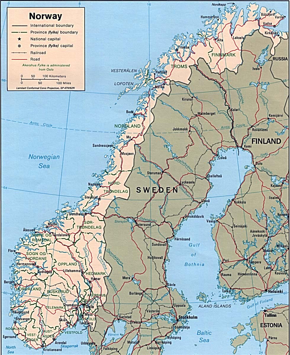 Politická mapa Norska