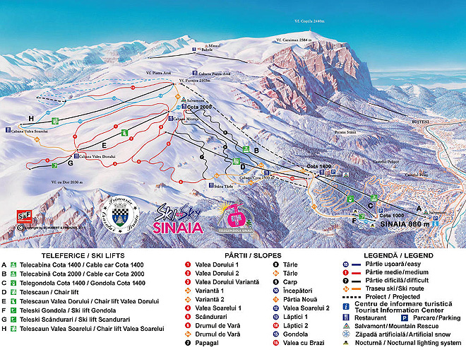 Mapa lyžařského areálu Sinaia, který patří mezi nejvyhlášenější v Rumunsku