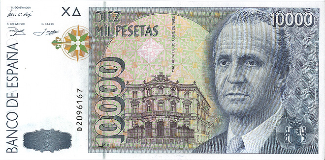 Stará bankovka v hodnotě 10 000 peset