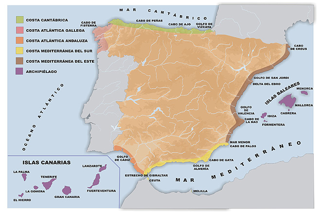 Rozdělení španělského pobřeží