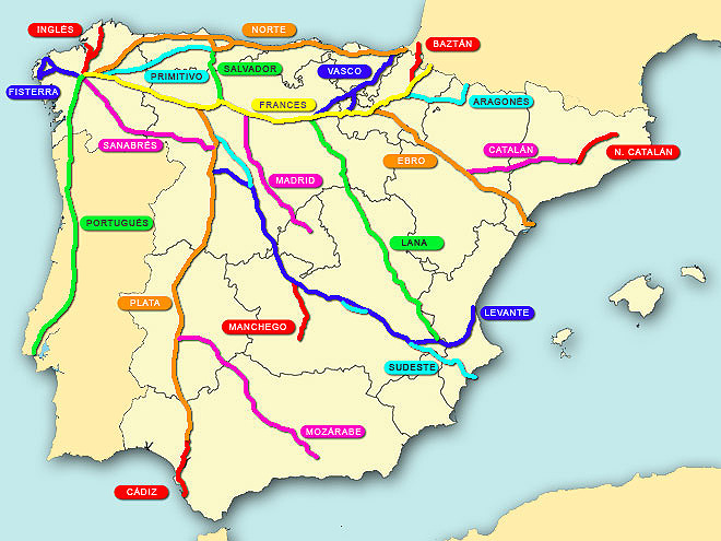 Přehled poutních cest do Santiaga de Compostela