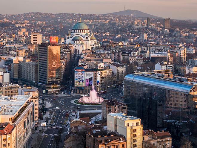 Pohled na moderní část města v Bělehradu