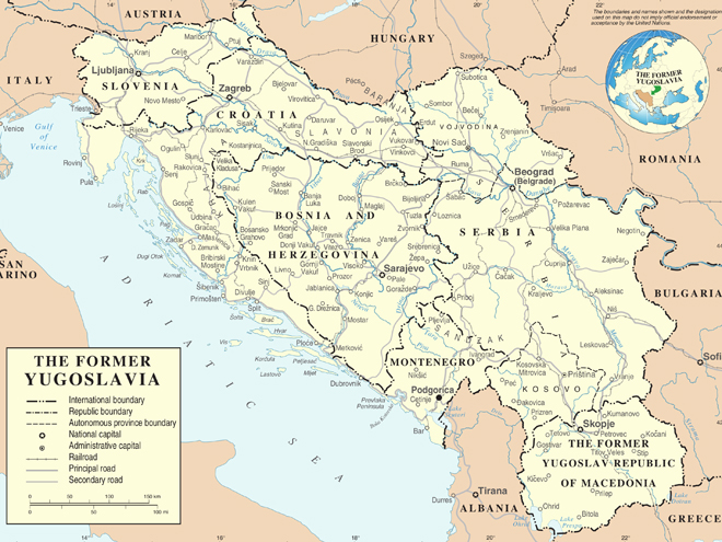 Mapa bývalé Jugoslávie