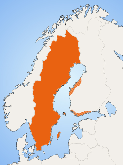 Vyznačené území, kde se hovoří švédsky