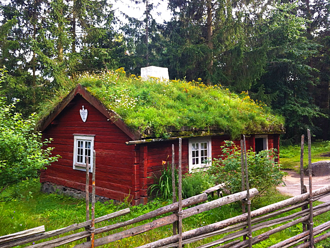 Ukázka tradičního obydlí ve švédském skanzenu ve Stockholmu