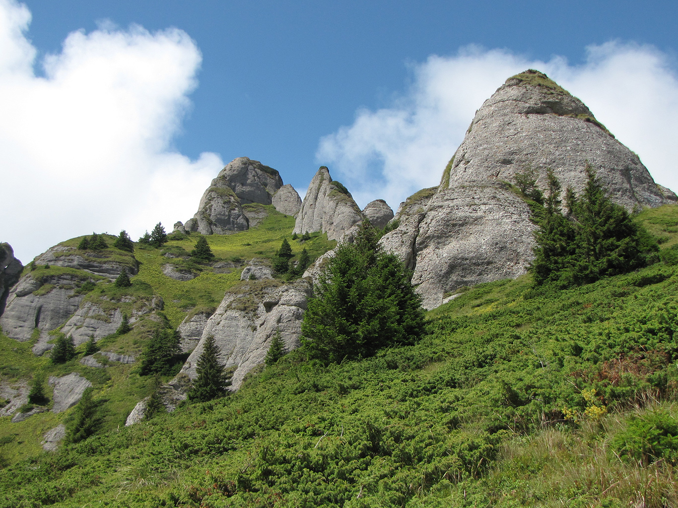 Vápencovo-slepencové pahorky v pohoří Ciucaş