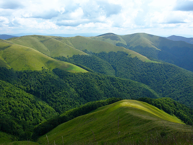 Úhledné zelené kopečky poloniny Krásna