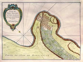 První dlouhodobější bělošská kolonie, Fort Dauphin (autor Etienne de Flacourt)