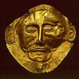 Mykénské umění, Agamemnonova maska objevena H. Schliemannem v Mykénách (Archeologické muzeum v Athénách)