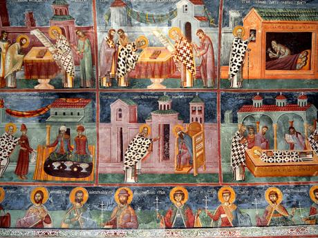 Fresky uvnitř pravoslavného monastýru Morača
