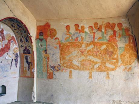 Fresky ve skalách pouštního kláštera David Garedža na hranici Ázerbájdžánu