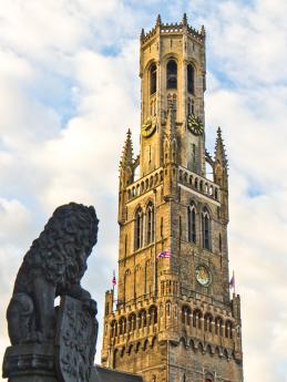 Detail 83&nbsp;m vysoké zvonice Belfort v&nbsp;Bruggách