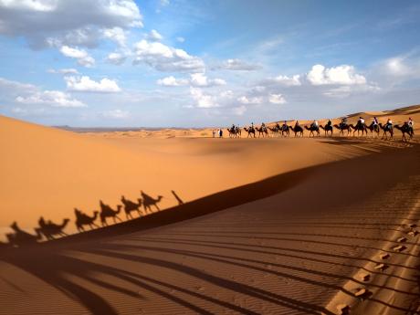 Naše velbloudí karavana v poušti Erg Chebbi