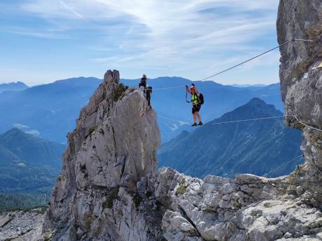 Lanový most na nejdelší rakouské ferratě Priel klettersteig